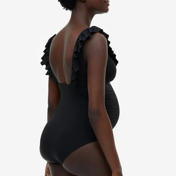 H&M Mama Ruffle Trimmed One Piece Swimsuit Black Size XL - Picture 2 of 10
